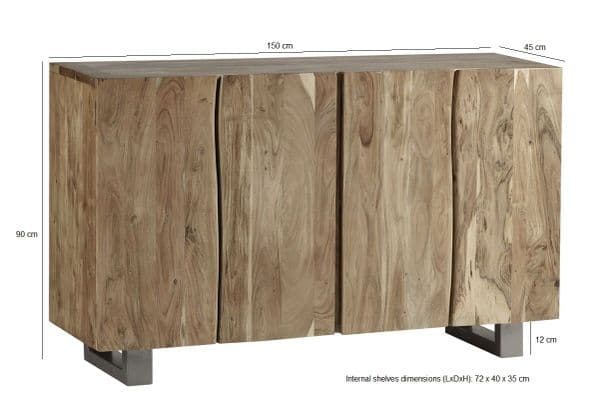 Baltimore Solid Acacia Large 4 Door Sideboard with Metal Sled Legs